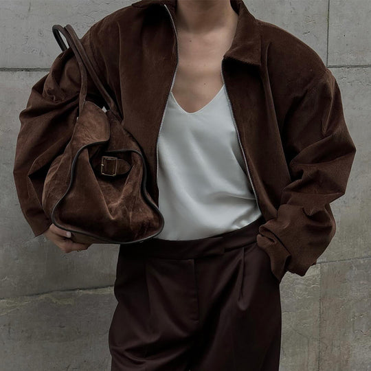 Damen Modische Cordjacke mit lässigem Schnitt und geradem Kragen R&B