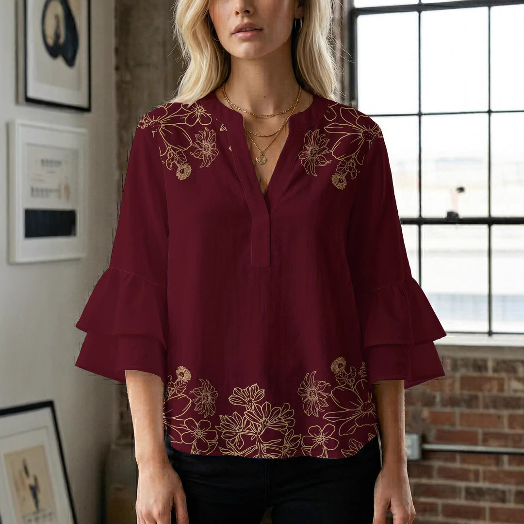 Damen Bluse mit voluminösen Rüschenärmeln und floralem Druck R&B