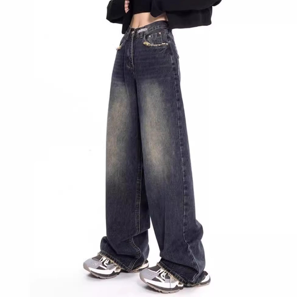 Damen weite Jeanshose mit hohem Bund R&B