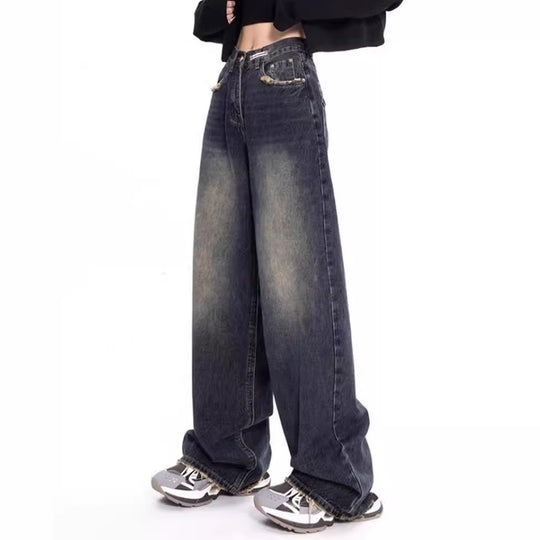 Damen weite Jeanshose mit hohem Bund R&B