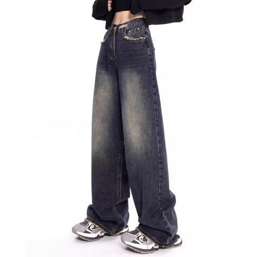 Damen weite Jeanshose mit hohem Bund R&B