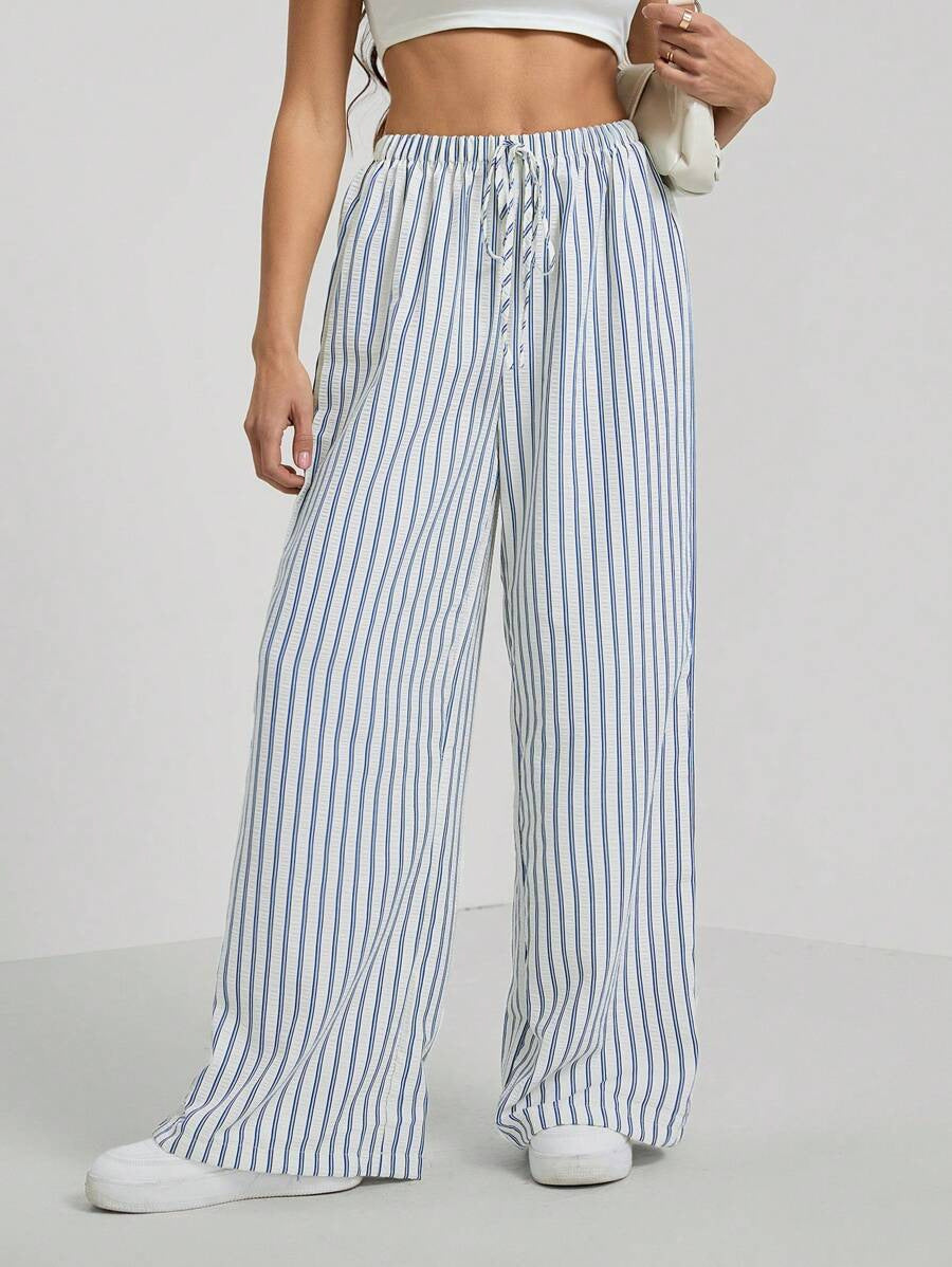 Damen lässige Hochbundhose im gestreiften Design R&B