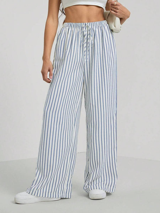 Damen lässige Hochbundhose im gestreiften Design R&B