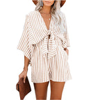 Damen Kurzoverall mit geknotetem V-Ausschnitt und weitem Schnitt R&B
