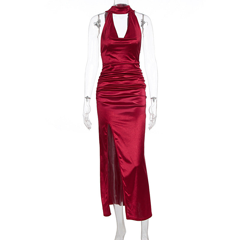Damen Elegantes Kleid mit tiefem V-Ausschnitt und hohem Schlitz R&B