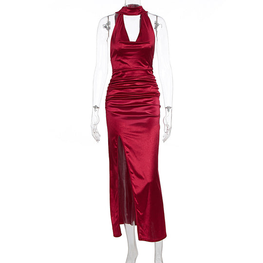 Damen Elegantes Kleid mit tiefem V-Ausschnitt und hohem Schlitz R&B