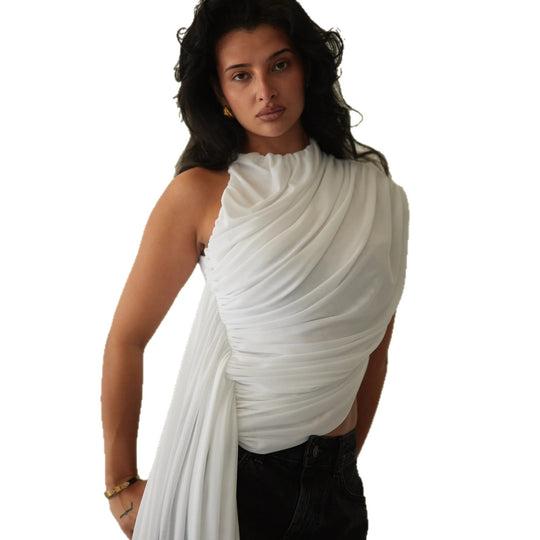 Damen Elegantes asymmetrisches Top mit Drapierungen R&B