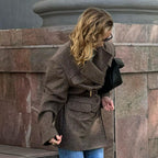 Damen Modische Oversized-Trenchjacke mit Karomuster R&B