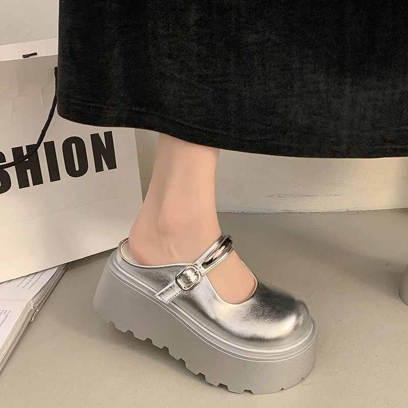 Damen Stilvolle Plateau-Mules mit verstellbarem Riemen und rutschfester Sohle R&B