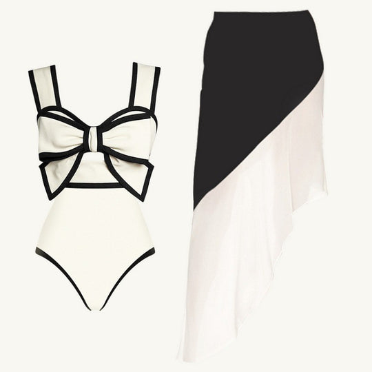 Damen Badeanzug mit modischem Bogen-Design und dazu passendem Rock R&B