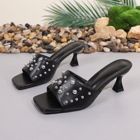 Damen Glamouröse Slip-On Sandalen mit dekorativen Metallnieten R&B
