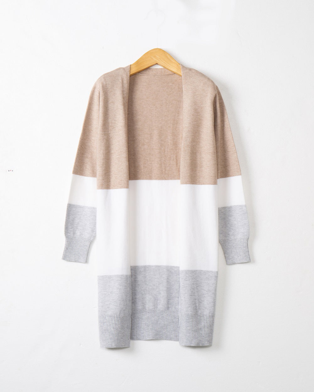 Damen lässige Strickjacke mit modernem Blockstreifenmuster und offenen Fronten R&B