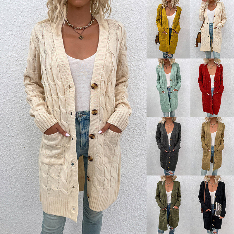 Damen Strickjacke mit tiefem V-Ausschnitt und elegantem Zopfmuster
