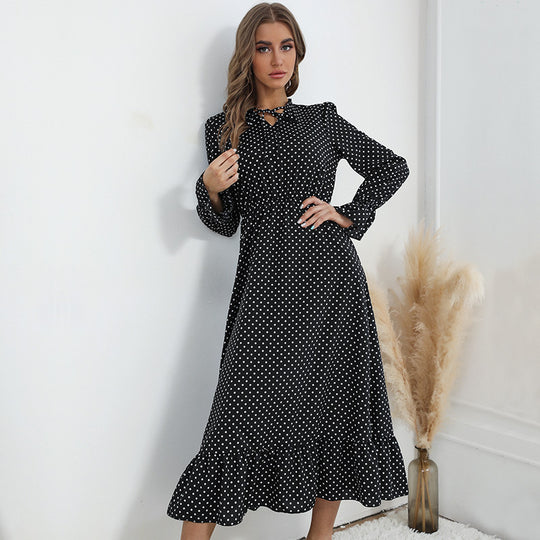 Damen Midi-Kleid mit punktiertem Design und voluminösem Saum R&B