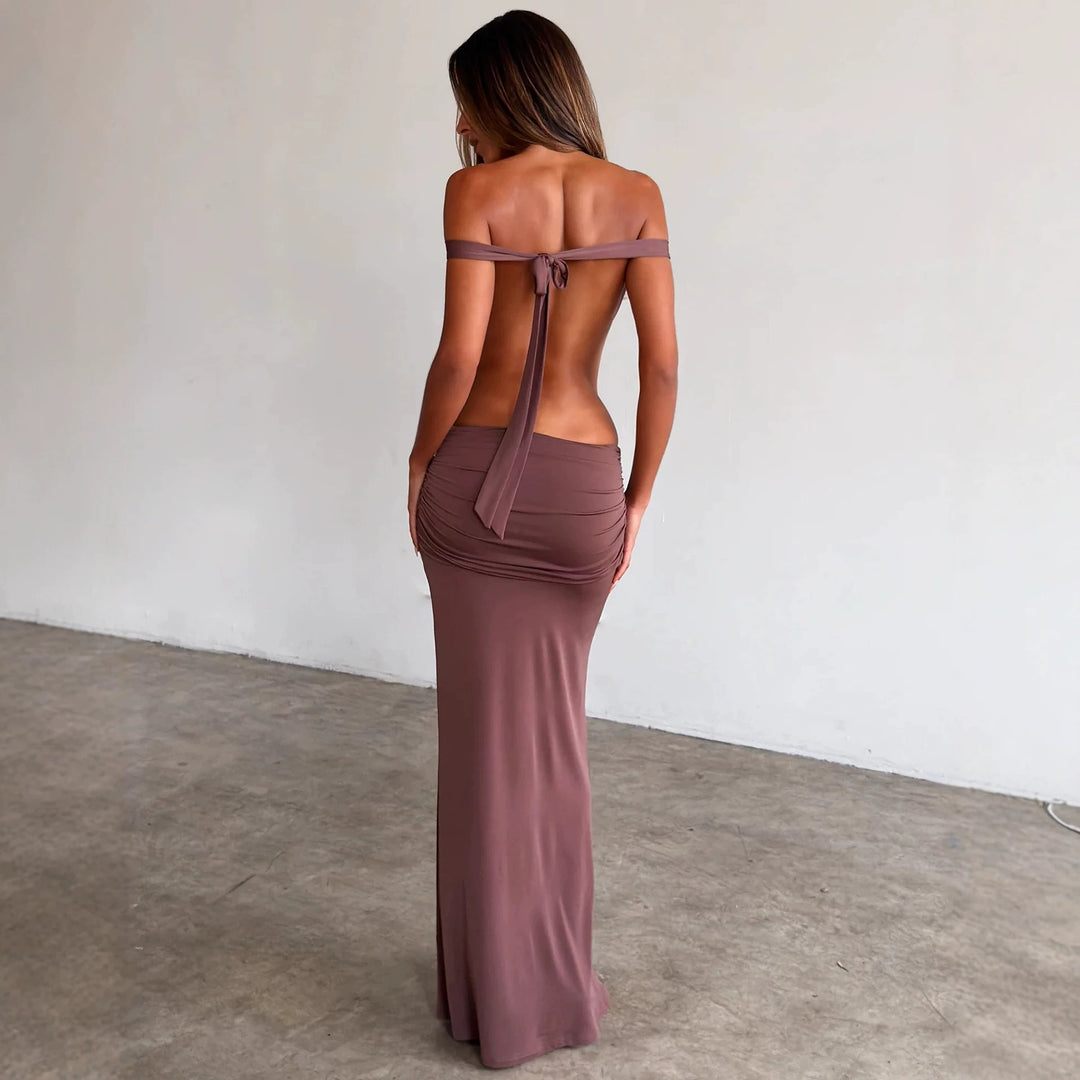 Damen Langes, figurbetontes Maxikleid mit gerafftem Oberteil R&B