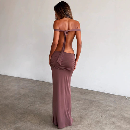 Damen Langes, figurbetontes Maxikleid mit gerafftem Oberteil R&B