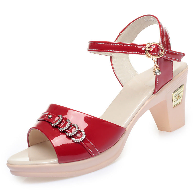 Damen elegante Absatzsandalen mit modischem Schnallenakzent und komfortablem Blockabsatz R&B
