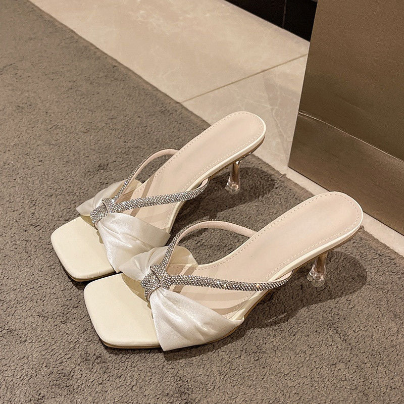 Damen elegante Slingback Sandalen mit glamourösem Schleifendetail R&B