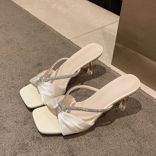 Damen elegante Slingback Sandalen mit glamourösem Schleifendetail R&B