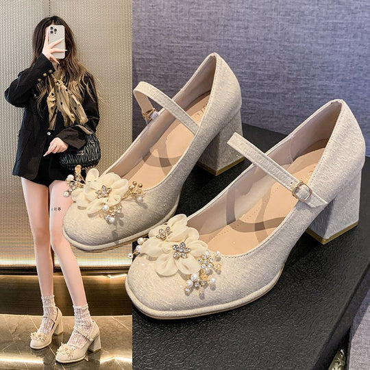 Damen elegante Mary Jane Pumps mit Blumendetails R&B