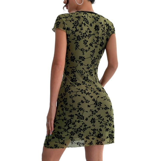 Damen Kurzarmkleid mit floralem Muster und tiefem V-Ausschnitt R&B