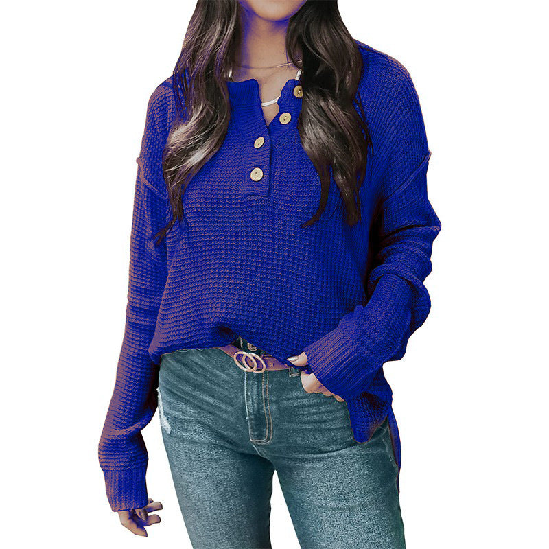Damen lässiger Oversized Pullover mit Knopfleiste und strukturiertem Material R&B