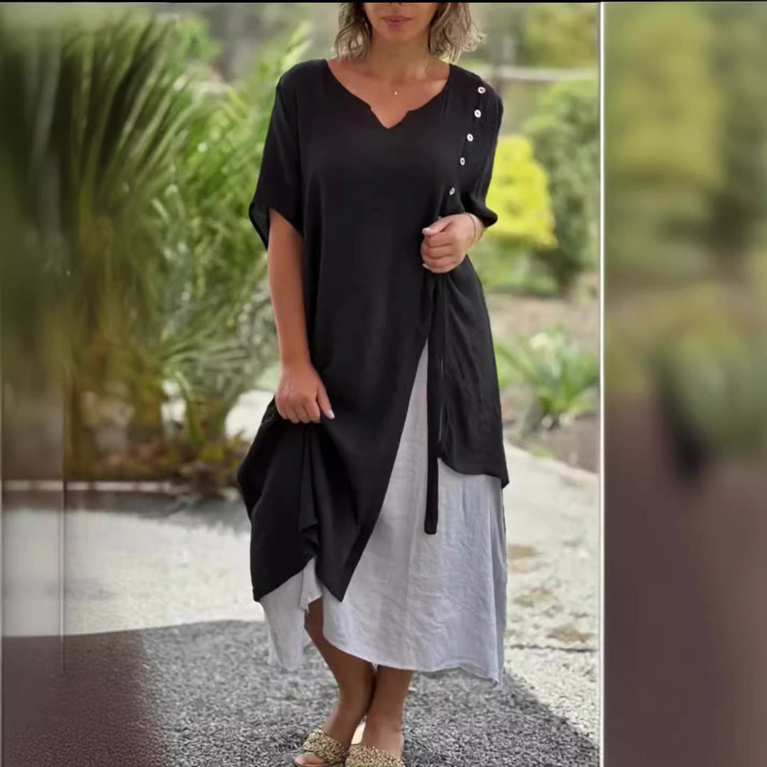 Damen Midi-Kleid mit seitlichem Schlitz und knöpfbarem Detail R&B