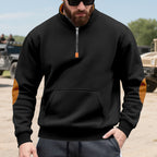 Herren nan Halbzip-Sweatshirt mit Stehkragen, Kängurutasche und kontrastierenden Ellbogenpatches R&B