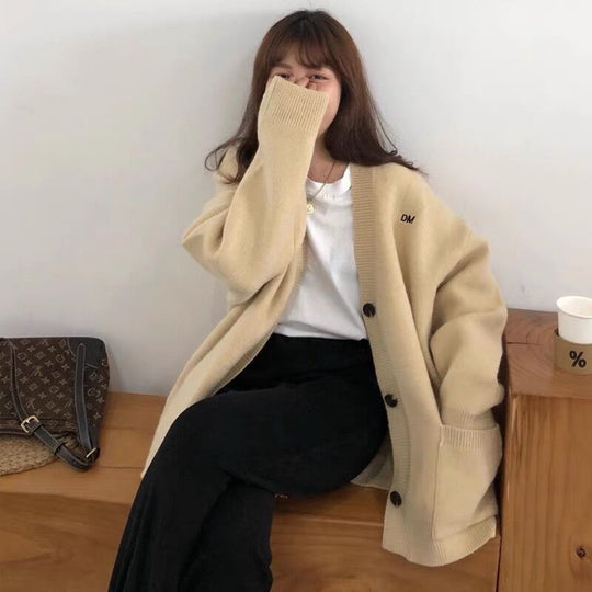 Damen Grob gestrickter Cardigan mit lässigem Schnitt und großen Taschen R&B