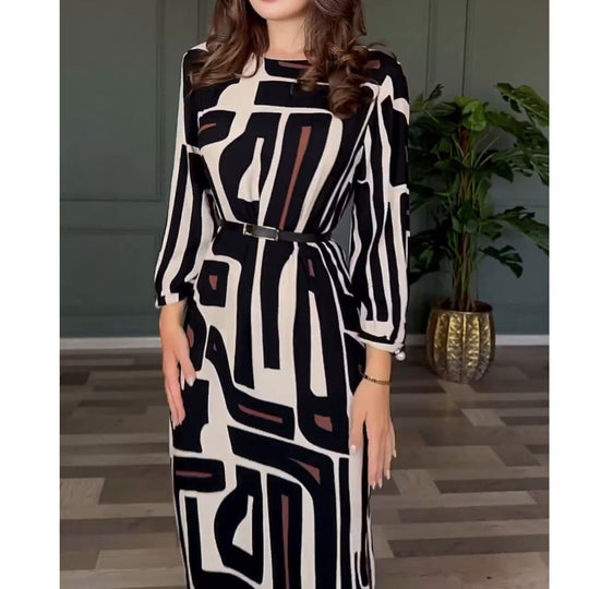 Damen Lange Tunika mit modernem geometrischen Muster R&B