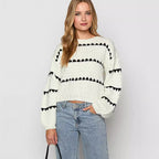 Damen Grobstrickpullover mit voluminösen Ärmeln und modernem Zopfdesign R&B