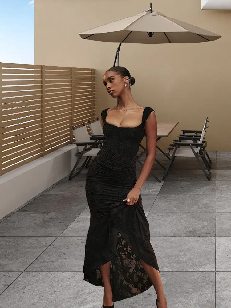 Damen Elegantes Maxikleid mit raffiniertem Raffungseffekt und Spitzenakzenten R&B