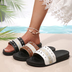 Damen modische Slidesandalen mit stylischen Nieten und elegantem Riemendesign R&B