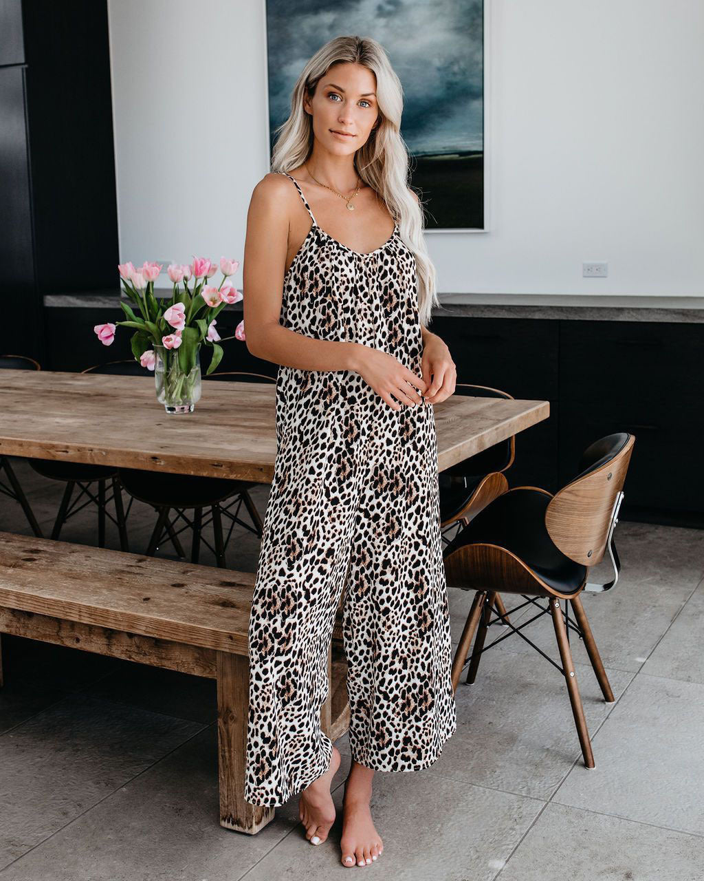 Damen Elegantes Jumpsuit mit Spaghettiträgern und weitem Bein R&B