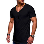 Herren nan V-Ausschnitt T‑Shirt aus feinem Jersey mit schmaler Silhouette und flachen Nähten R&B