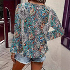 Damen Elegante Bluse mit auffälligem Paisleymuster und V-Ausschnitt R&B