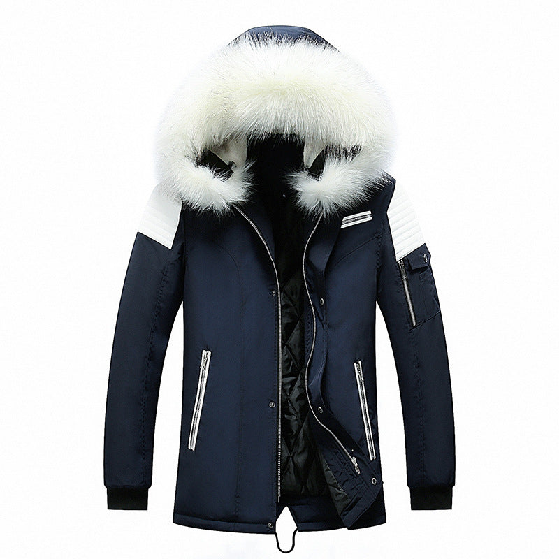 Herren elegante Winterjacke mit modischer Kapuze und Kunstfellbesatz