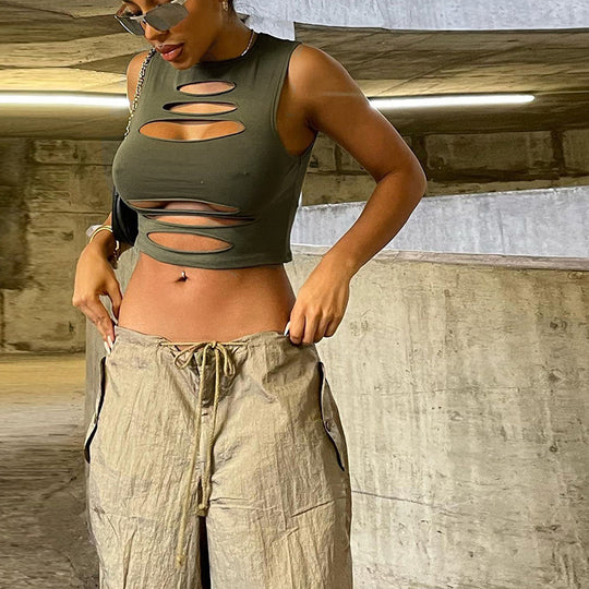 Damen Cut-Out Crop-Top R&B