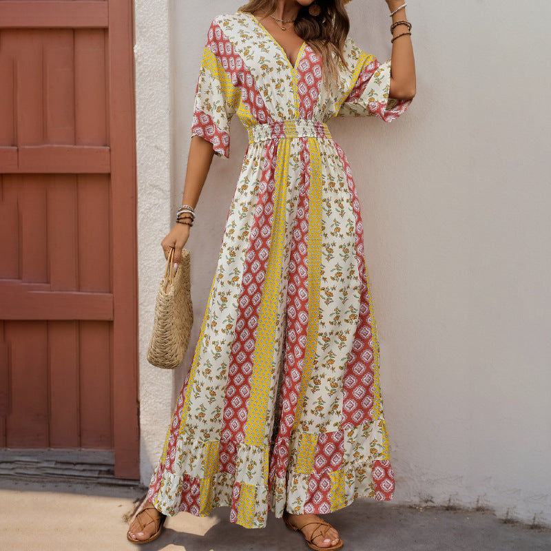 Damen Maxi-Jumpsuit mit floralen Mustern und voluminösen Ärmeln R&B