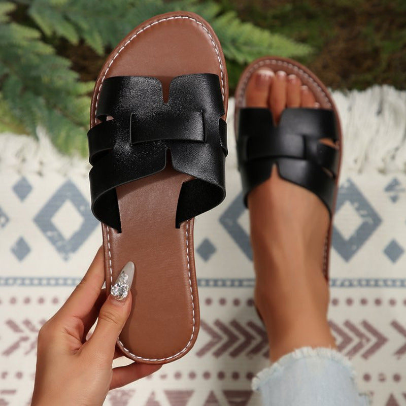 Damen nan flache Pantolette mit geschlitztem Riemen-Design und gepolstertem Komfortfußbett R&B