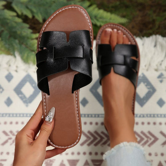 Damen nan flache Pantolette mit geschlitztem Riemen-Design und gepolstertem Komfortfußbett R&B