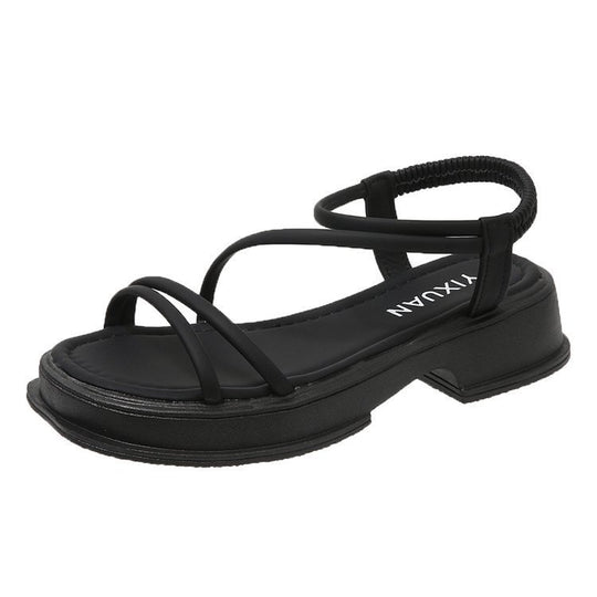 Damen modische Flachsandalen mit elastischen Riemen und rutschfester Sohle R&B