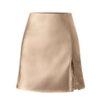 Damen Satin-Rock mit seitlichem Schlitz und Spitzenakzenten R&B