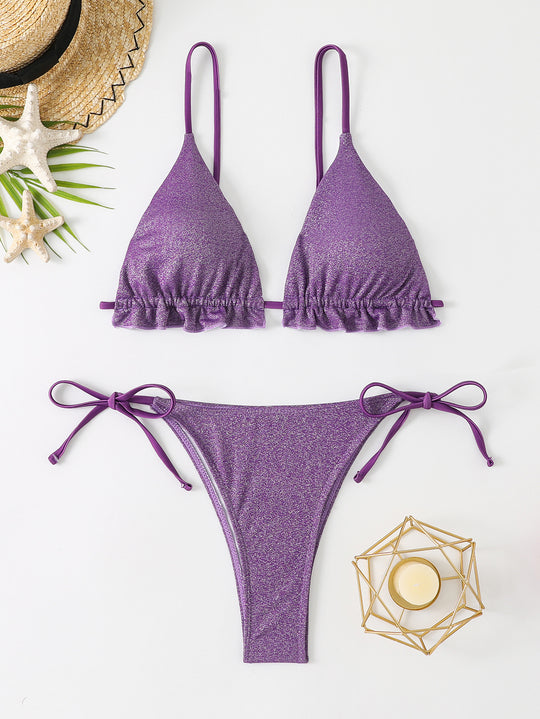 Damen Bikini-Set mit glitzernden Rüschendetails und verstellbaren Trägern R&B