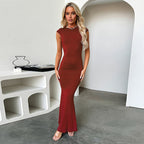 Damen figurbetontes Maxikleid mit elegantem V-Ausschnitt R&B