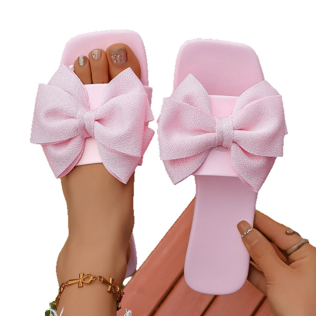 Damen Slide-Sandalen mit dekorativen Schleifen-Applikationen R&B