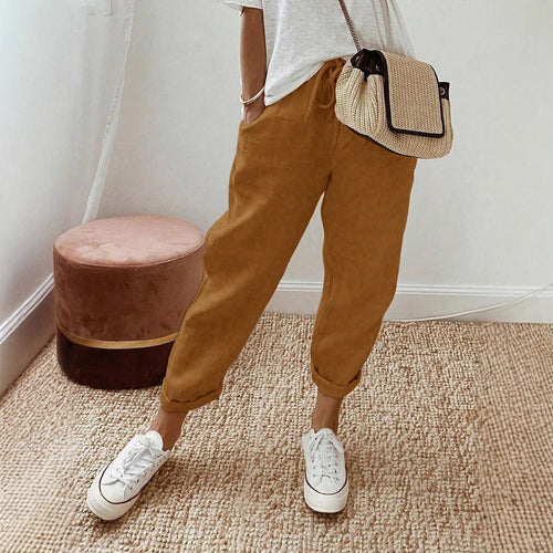Damen Leichte und bequeme Leinenhose mit Kordelzug R&B