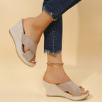 Damen Wedge-Sandalen mit großzügigem Cross-Riemendesign und gepolsterter Sohle R&B