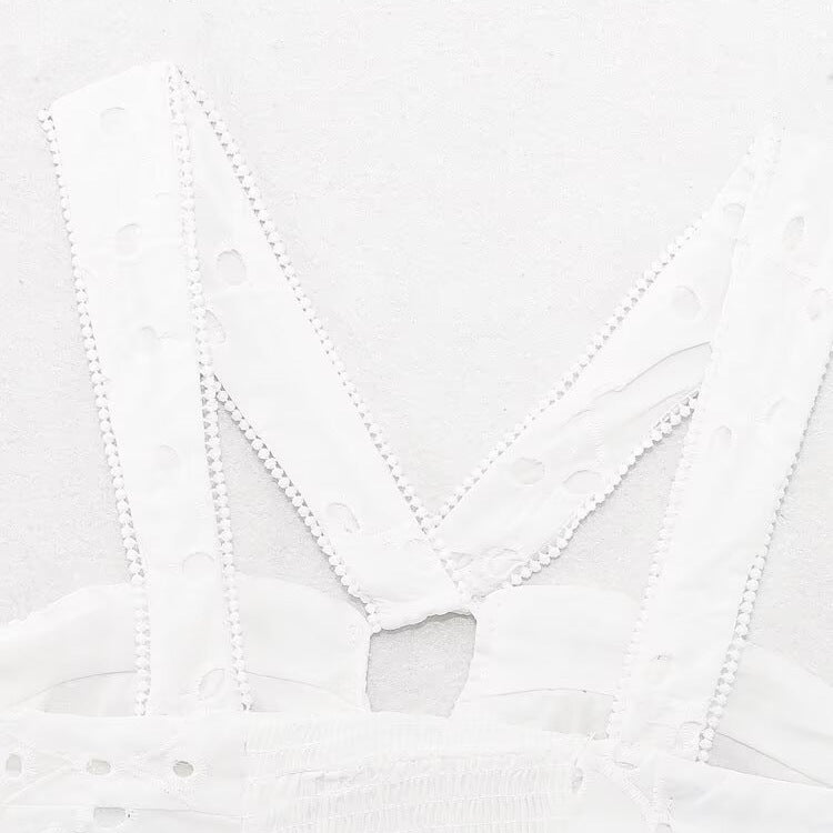 Damen Brokat-Crop-Top mit elegantem Ausschnitt und verzierten Trägern R&B