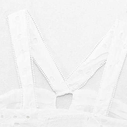 Damen Brokat-Crop-Top mit elegantem Ausschnitt und verzierten Trägern R&B